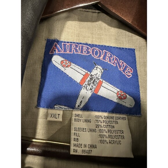 Airborne Leathers Genuine Leather Brown Mens Sz 2XL Leather Bomber Jacket Flight - Picture 3 of 6